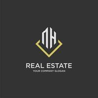 MH initial monogram logo for real estate with polygon style vector