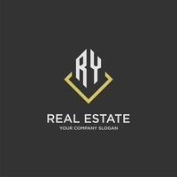 RY initial monogram logo for real estate with polygon style vector