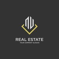 MU initial monogram logo for real estate with polygon style vector