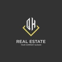 QK initial monogram logo for real estate with polygon style vector