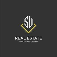 SU initial monogram logo for real estate with polygon style vector