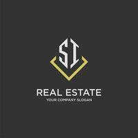 SI initial monogram logo for real estate with polygon style vector