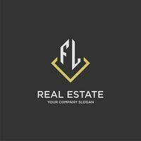 FL initial monogram logo for real estate with polygon style vector