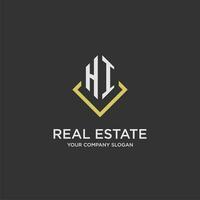 HI initial monogram logo for real estate with polygon style vector