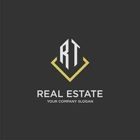 RT initial monogram logo for real estate with polygon style vector