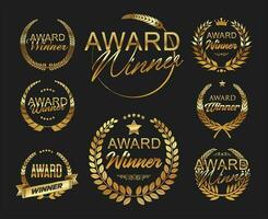 Award Winner emblem collection of gold laurel wreath on black background vector