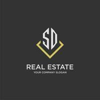 SD initial monogram logo for real estate with polygon style vector
