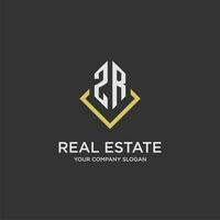 ZR initial monogram logo for real estate with polygon style vector