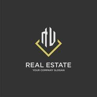 NV initial monogram logo for real estate with polygon style vector