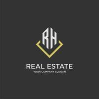 RH initial monogram logo for real estate with polygon style vector