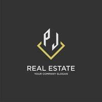 PJ initial monogram logo for real estate with polygon style vector