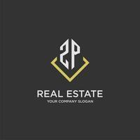 ZP initial monogram logo for real estate with polygon style vector