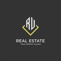 RU initial monogram logo for real estate with polygon style vector