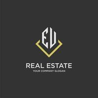 EU initial monogram logo for real estate with polygon style vector