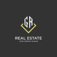 GR initial monogram logo for real estate with polygon style vector