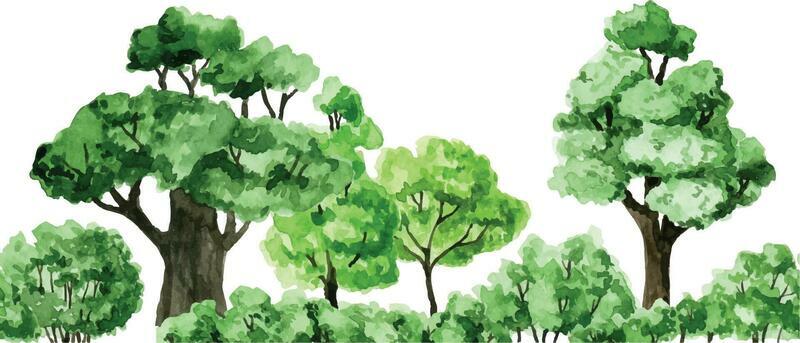 watercolor seamless border, green trees and bushes frame. forest, garden print