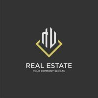 NU initial monogram logo for real estate with polygon style vector