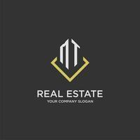 MT initial monogram logo for real estate with polygon style vector