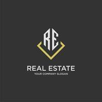 RE initial monogram logo for real estate with polygon style vector