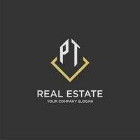 PT initial monogram logo for real estate with polygon style vector