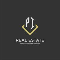 PI initial monogram logo for real estate with polygon style vector