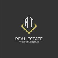 AT initial monogram logo for real estate with polygon style vector