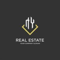 NY initial monogram logo for real estate with polygon style vector