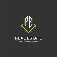 PE initial monogram logo for real estate with polygon style vector