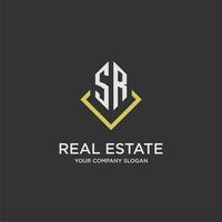 SR initial monogram logo for real estate with polygon style vector