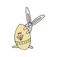 Cute doodle bunny with eggs for easter design. vector