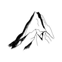 Adorable hand drawn vector mountain clip art. Isolated on white background drawing for prints, poster, cute stationery, travel design. High quality landscape