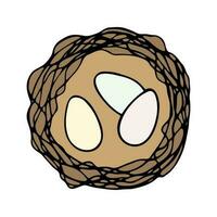 Hand drawn simple easter eggs in the nest. vector