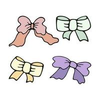 Cute hand drawn ribbon, bow. Doodle vector illustration