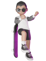 A cartoon character with sunglasses and a skateboard png