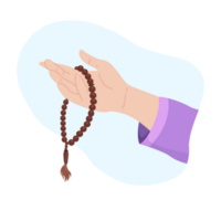 hand holding prayer beads in flat style png