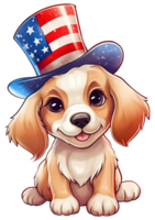 Cute dog in American hat. Cartoon illustration for print, poster, card. Happy Independence Day. png