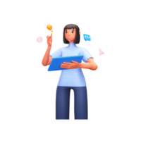 3D Render of Young Woman Using Tablet In Standing Pose Against White Background. png
