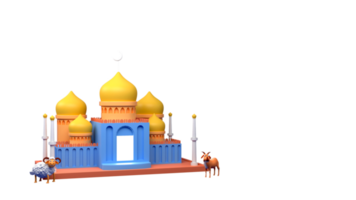 3d hacer mezquita con oveja, cabra y Copiar espacio para islámico festival concepto. png