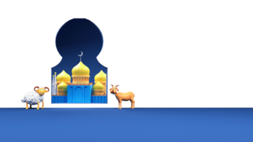 3D Rendering Sheep With Goat, Mosque Illustration And Copy Space. png