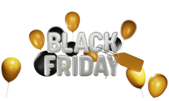 3D Silver Inflatable Black Friday Text With Empty Tag, Realistic Balloons And Sphere On White Background. png