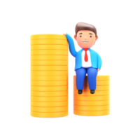 3D Render of Businessman Sitting On Stack of Coins Against White Background. png