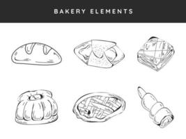 Set of different Sweet Fast Foods elements in line art. vector