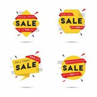 Sale Badge, Tag or Label, Sticker Set in Yellow and Red Color with Different Discount Offer. vector