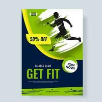 Silhouette of man for advertising design of Fitness Flyer or poster with 50 off. vector