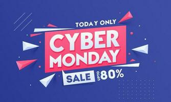 Cyber Monday text decorated with 3d geometric elements and 80 discount offer for Sale. vector