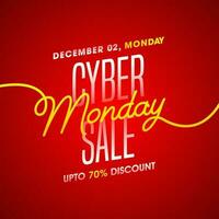 Up To 70 offer for Cyber Monday Sale text on red background. Can be used as poster or template design. vector