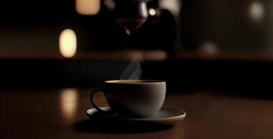 Coffee pouring from a coffee machine into a cup of coffee, photo