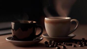 Coffee pouring from a coffee machine into a cup of coffee, photo