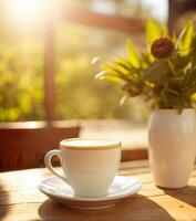 Coffee cup on a wooden table, stock photo, photo