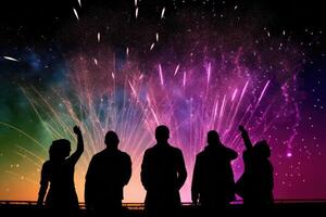 Group of people in silhouette cheering in the background. photo